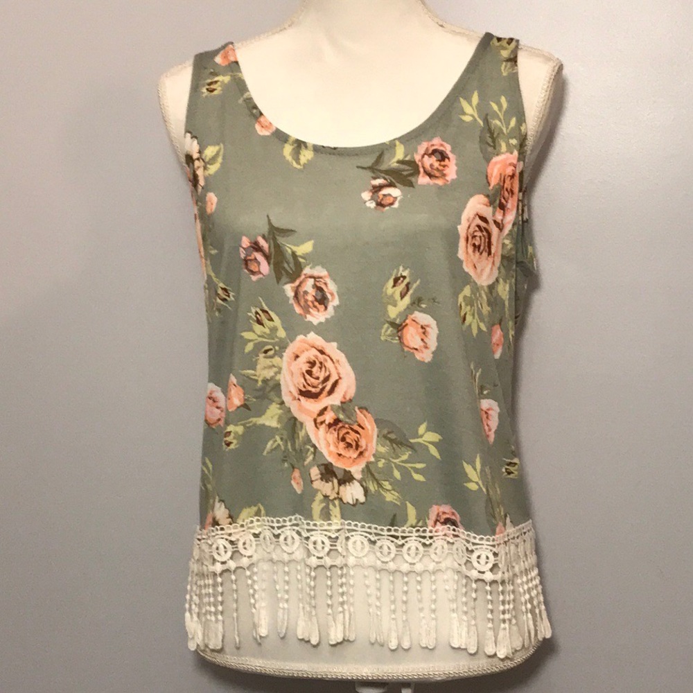 Floral Rue 21 Tank-Top w/ Fringe and Low Back NWT